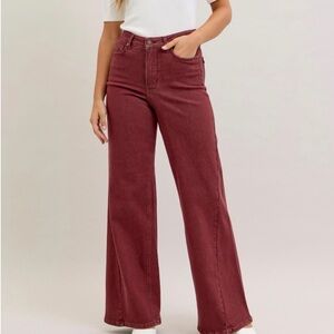 Judy Blue Retro Wide Twisted Seam Jeans - Burgundy